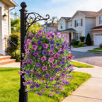 INQCMY Artificial Hanging Flowers with Basket for Spring Outdoor Decoration 3 Bunches of Silk Daisy Flower Uv Resistant for Garden Porch Patio Balcony Yard Decor (Purple1)