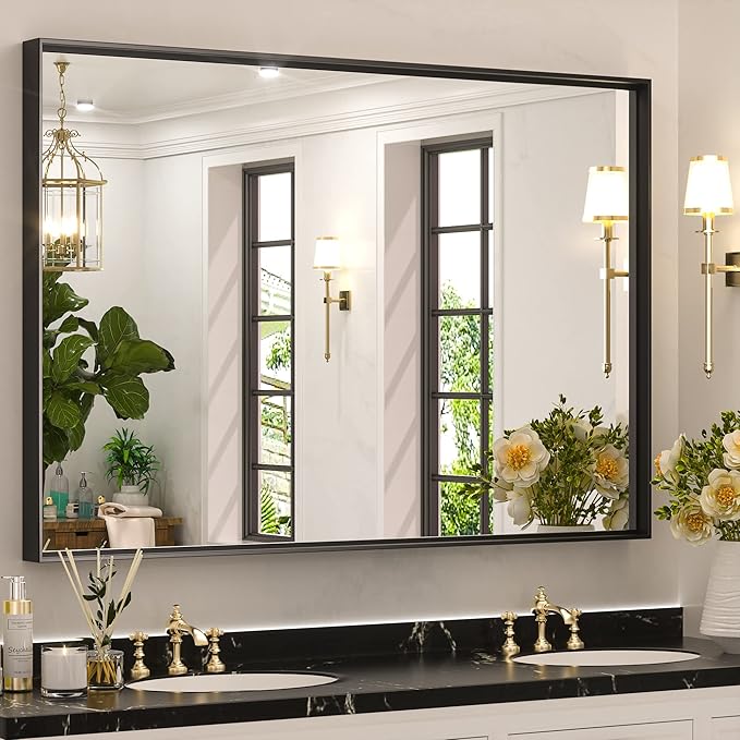 Keonjinn Black Framed Mirror for Bathroom 40 x 30 Inch, Rectangular Wall Mirror for Over Sink, Metal Frame Farmhouse Black Vanity Mirrors, Large Decorative Rectangle Mirrors(Horizontal/Vertical)