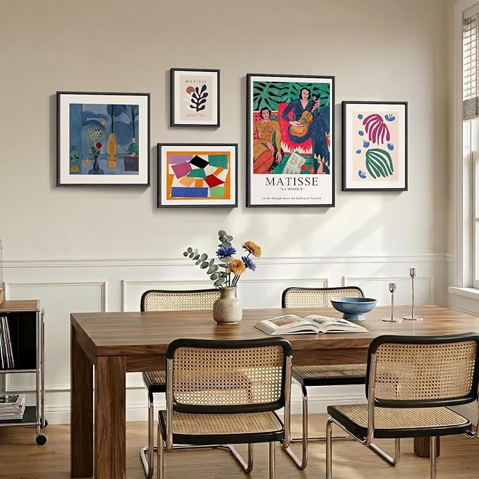 Large Framed Matisse Canvas Wall Art for Living Room, 5 Piece Abstract Modern Art Botanical Painting Prints Wall Decor, Colorful Geometric Aesthetics Henri Matisse Famous Painting Pictures for Dining Room Office Hallway