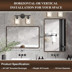 ANDY STAR Hand-Forged Bronze Bathroom Mirror for Wall, 24x36 Inch Vintage Solid Steel Metal Frame Bathroom Vanity Mirror, Antique Rounded Rectangle Wall Mirror, Hangs Horizontally or Vertically