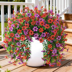Artificial Hanging Flowers for Outdoors, 2 Pcs Fake Hanging Plant Spring Summer Decoration, UV Resistant No Fade Faux Flower for Porch Patio Yard Window Home Decor(Red Purple)