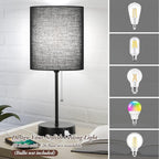 Table Lamps Set of 2 with USB Charging Ports, Black Bedside Lamps with AC Outlet, Nightstand Lamps with Pull Chain Switch, Minimalist Modern Desk Lamps with Fabric Shade for Living Room Bedroom Office