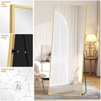 TRAHOME Full Length Standing Mirror, 70"x24" Gold Full Body Mirror with Aluminum Alloy Frame, Free Standing or Wall Mount for Bedroom, Living Room, Dressing Room