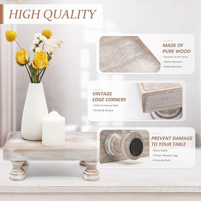 EOSAHR Farmhouse Riser for Room Decor : Decorative Pedestal Stand For Display Your Home Decorations and Uniquely Soap Stand - Rustic Bathroom Counter Tray and Kitchen Decor (Natural Wood)