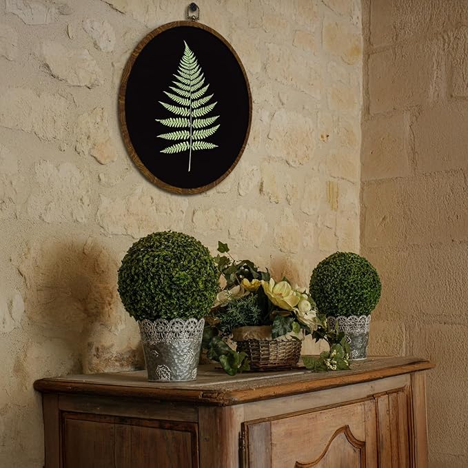 Rustic Botanical Wall Art Decor, Boho Wildflower Ferns Plants Canvas Prints Round Wall Art,Vintage Wall Hanging Door Artwork Decor for Farmhouse Bedroom Living Room Gallery 10x10in (MG07)