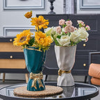White and Gold Vase, Bow Vase for Home Decor, White Flower Vases for Boho Style, 9.65 Inch Large Vases for Ideal Table Decor, Ceramic Bouquet. （Glazed Exterior and Interior） (White, Large)