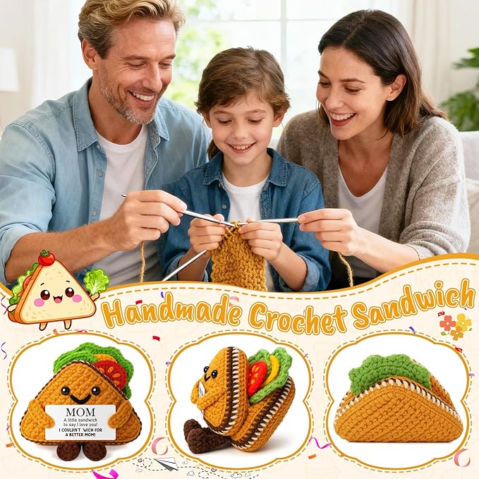 MY-ALVVAYS Mom Positive Crochet Birthday Gifts Sandwich from Daughter Son, I Love You Mom Handmade Cheer Up Mommy Gift for Mother, Mama Appreciation Thanksgiving Present for Women