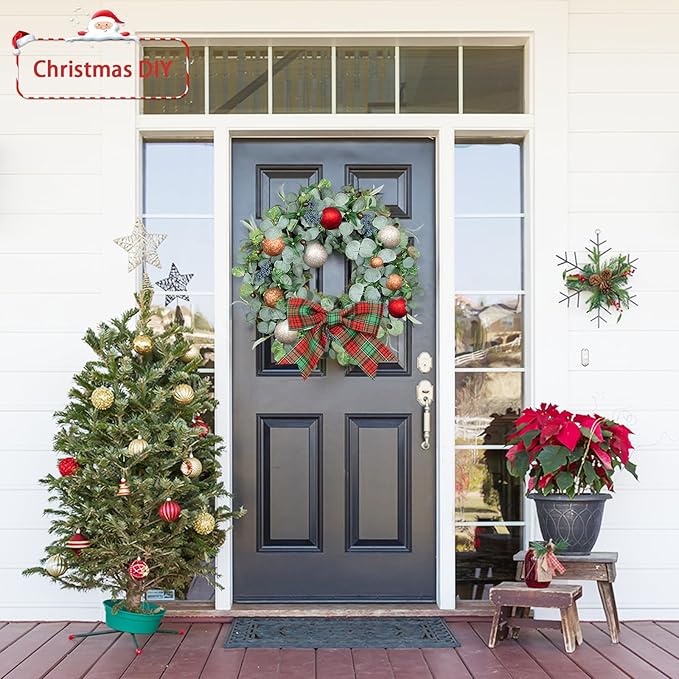 22 Inch Eucalyptus Wreath with Olive Leaves and Berries All Year Round, Handmade Green Spring Summer Wreaths for Front Door Indoor Outdoor Wedding Holiday
