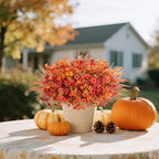 12 Bundles Fake Mums Fall Flowers Artificial for Outdoors Decoration Artificial Mums Faux Plants Daisy for Outdoor Outside Planters UV Resistant Violets for Fall Decor Home Porch Door Front Patio Yard