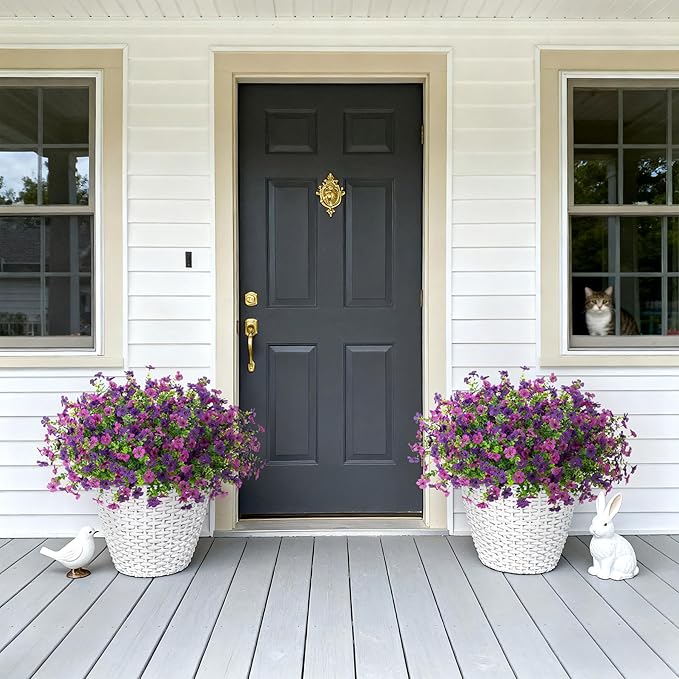 Artificial Fake Mums Flowers for Outdoor Spring Decor, 12 Bundles Faux Flowers Plants Silk Daisy for Planter Pot Colorful UV Resistant Look Real for Front Door Porch Patio Outside Yard(Light Purple)