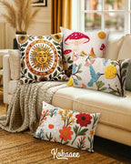 Embroidered Throw Pillow Cover 20x20 Inch - Spring Summer Boho Decorative Pillow Cover with Zipper for Living Room Couch Sofa Bed Aesthetic Design Sunflower Moon Cushion Pillowcase