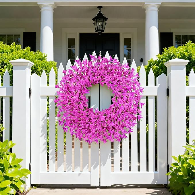 26 Inch Spring Wreaths for Front Door Large Easter Valentines Forsythia Floral Summer Spring Door Wreaths Outdoor All Season Spring Decor for Home Porch Room Window Wall Farmhouse Decor(Rose red)