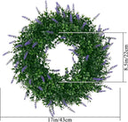SHACOS Lavender Greenery Wreath 17" Artificial Boxwood Front Door Wreaths for Home Wall Window Farmhouse Decoration 100% Plastic Indoor Outdoor