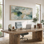 Extra Large Framed Sage Green Abstract Wall Art for Living Room, Modern Teal Horizontal Canvas Prints Paintings Artwork for Walls, Oversized Pictures Wall Decor for Bedroom Dining Room Office 36x72 In