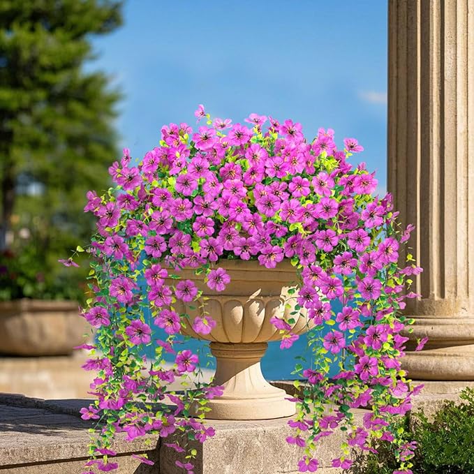 2PCS Artificial Hanging Flowers, 132 Violet and Eucalyptus Vines Fake Hanging Plants for Wall Home Room Garden Artificial Flowers for Decoration