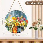 Harooni Spring Summer Floral Door Sign Decor Spring Welcome Wreaths for Front Door Summer Wildflower Vase Butterfly Wood Wreath Farmhouse Front Door Hanger Sign for Indoor Outdoor Decor 12 Inch