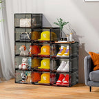 Hat Organizer Box, Stackable Clear Baseball Caps Holder Box Containers with Magnetic Door for Hats Snapback Cap Storag, Hat Rack Display Case, Holds 8 Hats Each (Black, 2 Pack)