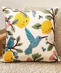 Embroidered Throw Pillow Cover 18x18 Inch - Spring Summer Boho Decorative Pillow Cover with Zipper for Living Room Couch Sofa Bed Aesthetic Design Bird Lemon Cushion Pillowcase