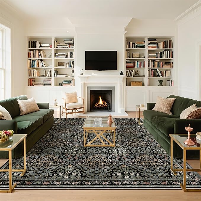 Traditional Design Vintage Floral Area Rug 9 x 12,Washable Area Rugs - Perfect for Living Room, Bedroom, Kids Room, Nursery - Stain & Water Resistant Non-Slip, Dining Room Decor