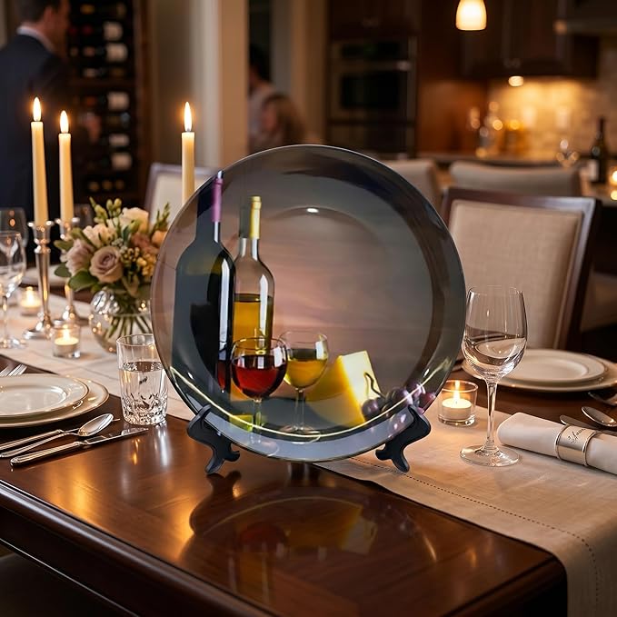 ALALAL 10'' Ceramic Decorative Plates Wine Bottle Grape Print Decorative Plate with Display Stand for Kitchen Dining Room Wine Cabinet Home Décor Art Decoration 10 inch