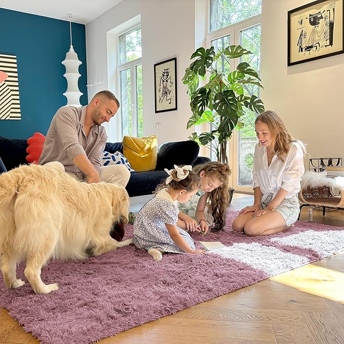 OLANLY 8x10 Machine Washable Large Area Rugs for Living Room, Bedroom, Soft Fluffy Shaggy Bedside Rug, Indoor Floor Carpet for Kids Girls and Boys, Dorms, Nursery, Home Decor Aesthetic, Blush