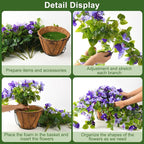Homsunny Artificial Fake Hanging Flowers Plants Basket for Outdoor Decoration, Faux Silk Flower Bougainvillea Planter Look Real UV Resistant for Home Porch Patio Balcony Yard Spring Decor(Purple)