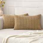 MIULEE Pack of 2 Corduroy Decorative Lumbar Throw Pillow Covers 20x12 Inch Soft Boho Striped Pillow Covers Modern Farmhouse Home Decor for Sofa Living Room Couch Bed Khaki
