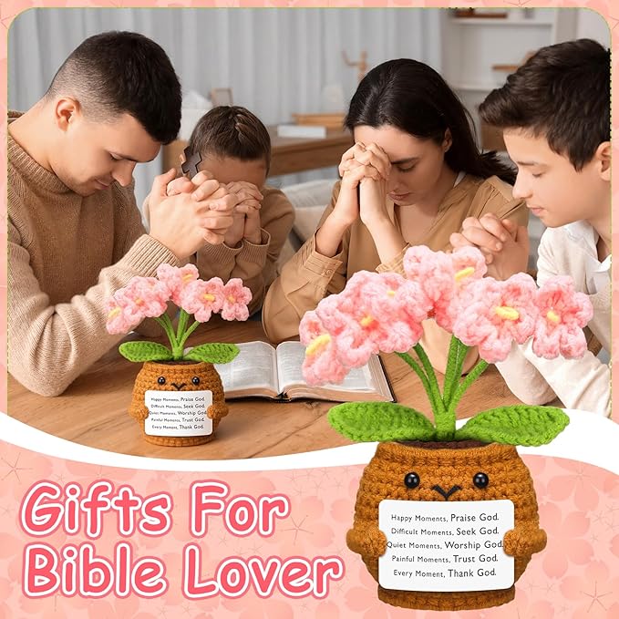 Wavwavw Christian Gift for Women Positive Handmade Crochet Doll with Bible Verse Prayer Card Inspirational Scripture Religious Crochet for Christmas Sunday Group Church