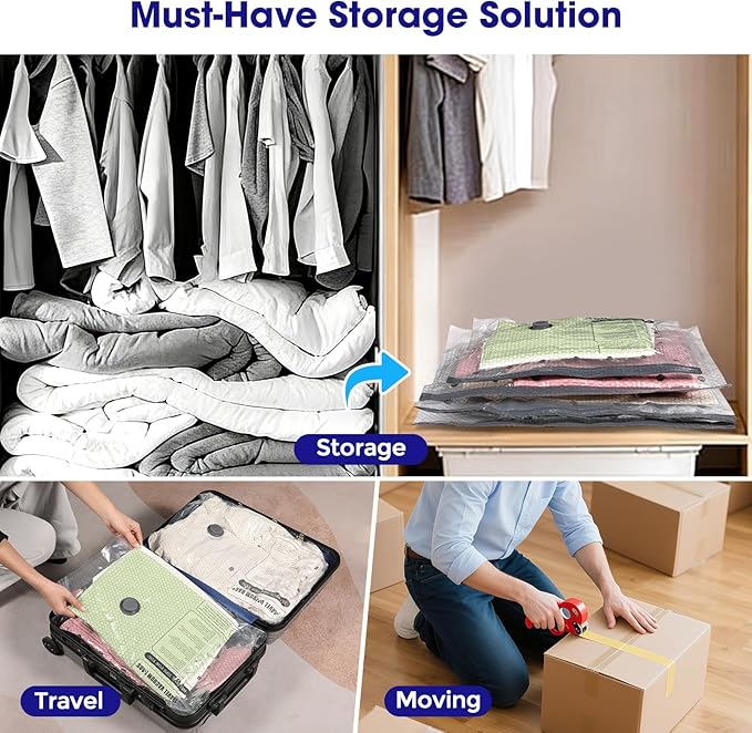 30 Pack Vacuum Storage Bags with Rechargeable Wireless Pump,10 Large 10 Medium 10 Small Space Saver for Travel Home Seasonal Storage Compression Packing Bags for Clothing Blankets