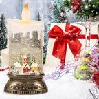 Wondise Rechargeable Musical Snow Globe Lantern with 6H Timer, Battery Operated USB Powered Lighted Snow Globe Lamp Spinning Water Swirling Glitters Holiday Decor-Winter House