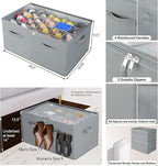 Shoe Organizer for Closet 2 Pack, Foldable Shoe Box with Adjustable Dividers and Clear Cover, Space Saving Shoe Storage Organizer Cabinet with Reinforced Handles, Fits 40 Pairs, Gray, TP11G