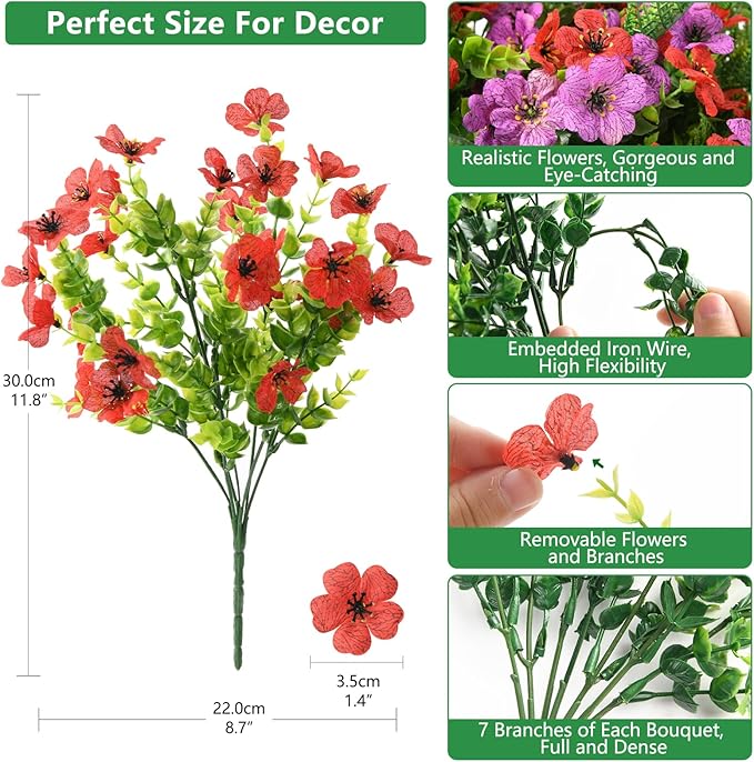 Homsunny Artificial Fake Flowers Plants for Outdoors, 12 Bundles Multicolor Fake Silk Daisy Flowers with Ferns Spring Summer Decor, UV Resisitant Faux Mums for Outside Planter Pot Front Porch Yard