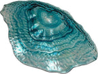 Things2Die4 Decorative Oyster Shaped Plate, 13 X 10 Inch Iridescent Sea Blue Glass Decorative Plate for Coastal Tabletop Display, Nautical Accent Dish for Entryway or Living Room