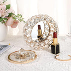 Hipiwe Crystal Jewelry Trinket Box with Glass Lid Gold Mirrored Treasure Box Decorative Jewelry Box Ring Earrings Necklace Storage Keepsake Box Gift for Women