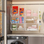 7 Tier Hanging Closet Organizer and Storage, Foldable Wire Closet Shelving with 4 Large Hooks+5 S Hooks,Hanging Basket for Clothes Sweaters Shoes Handbags,Wardrobe Kitchen Laundry Room-White