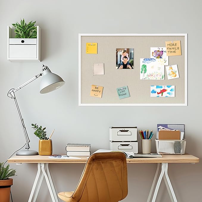 DAHAPYBOO Cork Board with Linen White,Bulletin Board 36"x24" Hanging Corkboards for Office Home School Message Board or Vision Board Decoration.