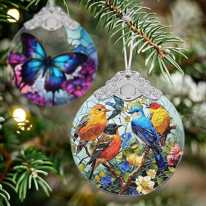 Birds on Branches Stained Glass Orament - Christmas Ornament - Christmas Decorations for Tree - Holiday Present ldeas - Gift Exchange