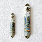 Hand Painted Mezuzah, 9.5 Inches Exquisite Enamel Mezuzah with Star of David and Jerusalem Motifs