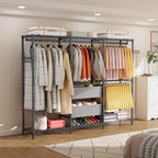 Coat Rack Clothes Wardrobe：Closet Organizer and Storage Clothing Garment Rack with Shelves Heavy Duty for Hanging Clothes Portable Adjustable Black 15.8" DX69 WX76.75 H