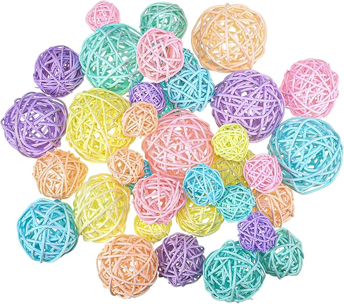 Patelai 36 Pcs Wicker Rattan Balls Decorative Balls for Vase Centerpiece Bowls Orbs Filler for Home Decor,4 Sizes(Macaron Color,2.4'',2'',1.6'',1.2'')