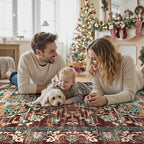 U'Artlines 3' x 12' Boho Hallway Runner Rug, Rust Non Slip Washable Vintage Farmhouse Accent Rug Carpet for Kitchen Entryway Laundry and Living Room (Rust＆Teal)