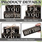Yuntau 4 Pcs Farmhouse Motivational Office Desk Black Decor P. S. You Got This Wooden Tabletop Inspirational Tiered Tray Decorations Rustic Sign Block Gift for Women Home Kitchen Shelf