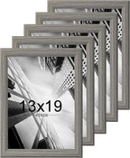 KTKDE 13x19 Picture Frame Set of 5, Wooden frames grey, Vertical & Horizontal Wall Hanging for Wall Display,Studio Gallery Photo Frame for Photos, Posters & Art Prints