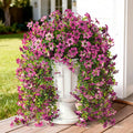 Artificial Hanging Flowers for Outdoors, 2 Pcs Fake Hanging Flowers Spring Summer Decor, UV Resistant Faux Artificial Outdoor Plants for Planter Front Door Porch Patio Garden Yard(Gradient Purple Red)