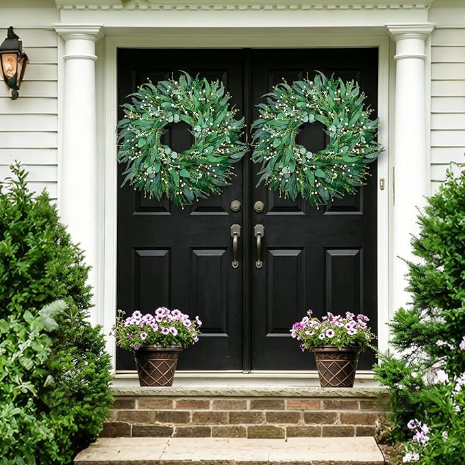 26-Inch Large Farmhouse Wreath for Front Door, All Season Eucalyptus Wreath for Indoor Outdoor Porch Wall Window, Artificial Greenery Everyday Home Decor fro Spring Summer Fall Winter