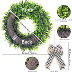 24-26'' Large Boxwood Wreath for Front Door, Porch, Window - Foldable Greenery Boxwood Wreaths for Farmhouse Wedding Indoor Outdoor Decor - Spring, Summer, Fall, All Seasons (with Bow)
