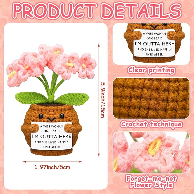 Wavwavw Coworker Leaving Gifts for Women Men, Positive Flower Doll Crochet with Card Funny Farewell Going Away Goodbye Gifts for Coworkers Employee Teacher Friends Retirement(Cute Style)