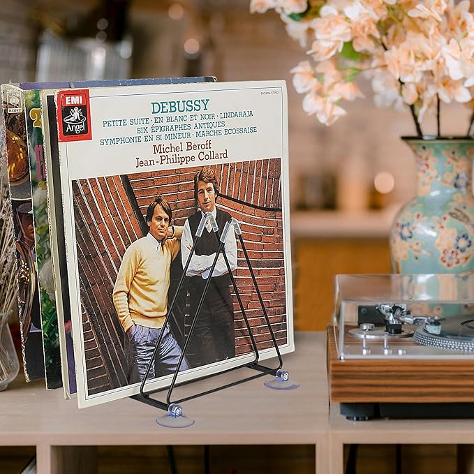 Vinyl Record Holder Storage, 5 Slot Metal Record Stand Magazine Newspaper Album Display Rack Desktop Triangle File Holders for Office Home Black