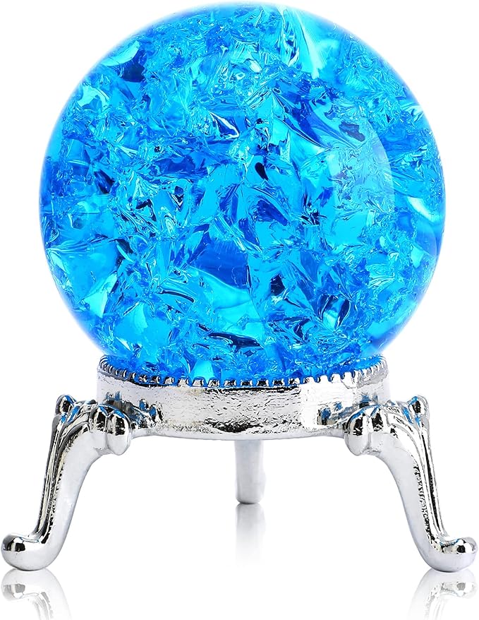 H&D HYALINE & DORA 40mm Crystal Ice Cracked Ball Paperweight,Blue Glass Ball,Crystal Fengshui Sphere for Home Wedding Office Fish Tank Decor