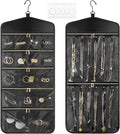 CHICECO Travel Jewelry Holder Organizer,Hanging Jewelry Organizer Storage With Zippered Pockets for Cloest,Wall,Door,Jewelry Holder for Earrings, Necklaces（Upgrade Black）